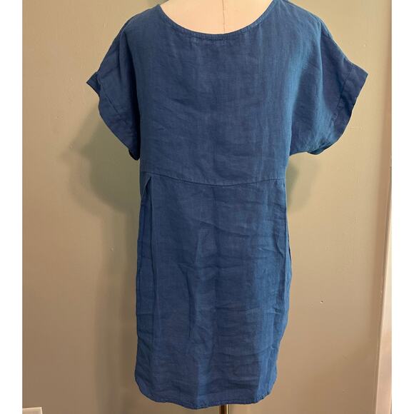 TERZO MILLENNIO Lagenlook 100% Linen Top Sz Sm Embroidered Scrollwork Shirt Blue - Picture 6 of 8